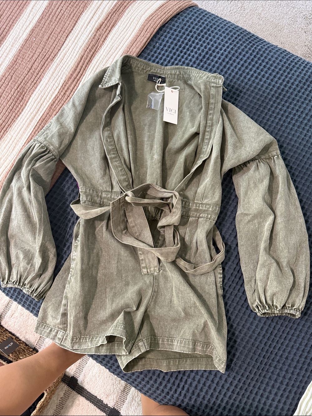 Vici romper green jean